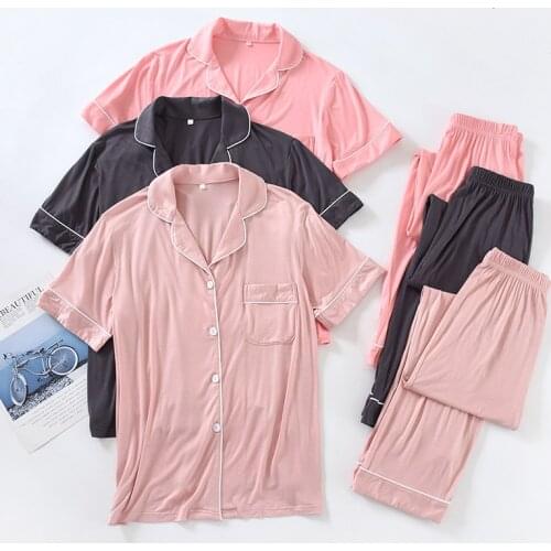 Ladies Pajamas Modal Summer Thin Short-sleeved Trousers Large Size Loose Youth Cardigan Home Service Suit Pantalones Cortos