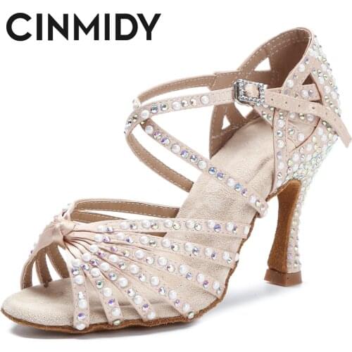 CINMIDY Latin Dance Shoes Tango Salsa Rumba Samba Ballroom Party Wedding High Heels 5CM-10CM White Green Women Sandals
