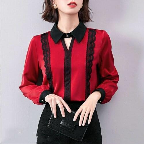 Womens Spring Autumn Style Blouses Shirts Womens Hollow Out Lace Patchwork Long Sleeve Korean Slim Tops SP687
