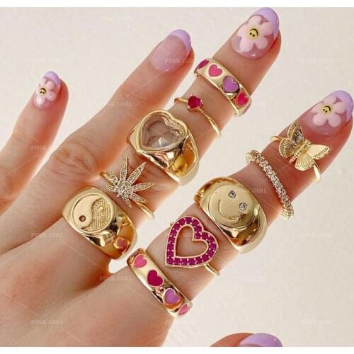 Love Smiley Butterfly Ring Jewelry Vintage Rings for Women Matching Anillos Girls Ringen Heart Gold Accesorios Mujer Bijoux