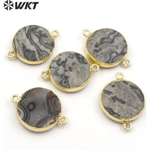 WT-C262 Round Shape Heal Stone Tiny Natural Picasso With Gold Bezel Pendant For Women Making Vogue Pendant Necklace