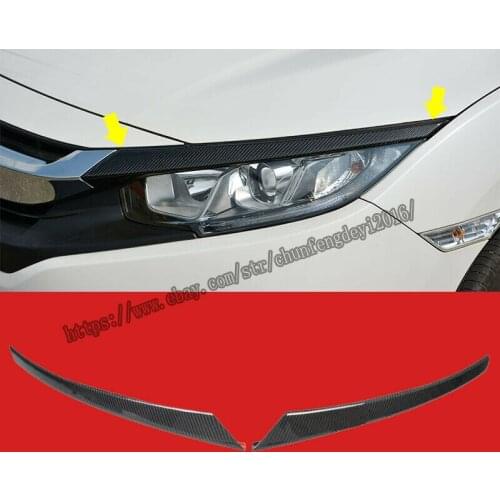 Fit For Honda civic 2016 2017 2018 Carbon Fiber Front Headlight Eyelid Eyebrow Trim 2pcs