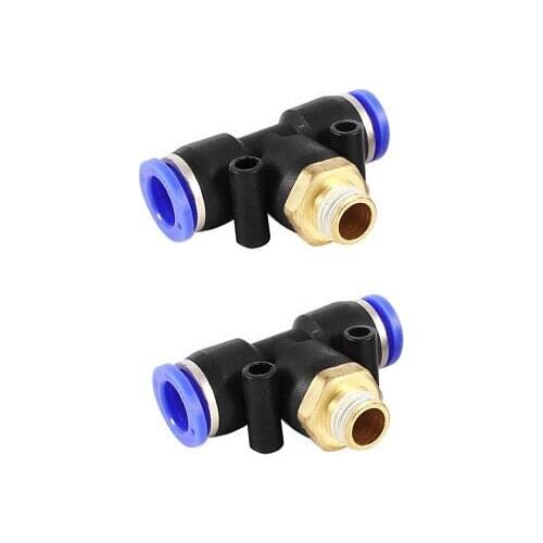 2pcs Air Pneumatic 12mm to 12mm 1/4PT Thread T Shape One Touch Quick Fitting