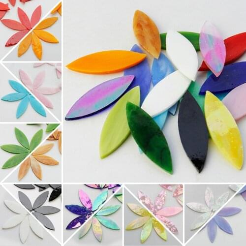 20 Pcs Mixed Color Leaf Shape Mosaic Tiles Stained Glass DIY Coaster Lamp Mosaic Puzzle Art Wall Decoration Material