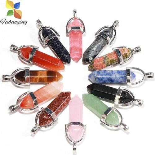 25Pcs/Lot Natural Crystal Stone Point Pillar Bead Pendant Trendy Necklace Accessories Charms For Jewelry Making