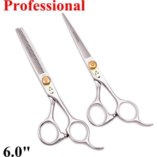 6.0 Hair Scissors Professional Hairdressing Scissors Cutting Barber Scissors Janap 440C Thinning Salon Hair Cut Shears Set 1016