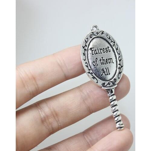 6pcs-- 23x55mm Mirror Charms Zinc alloy Fairest of them All charm pendant for necklace,earring jewelry DIY 3Colour