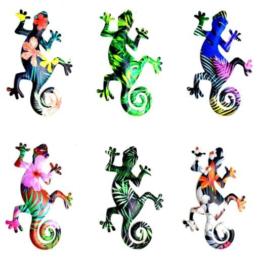 6PCS Iron Gecko Metal Wall Art Sculptures for Fence Home Decor The irregular patterns and gorgeous colors Enliven your space