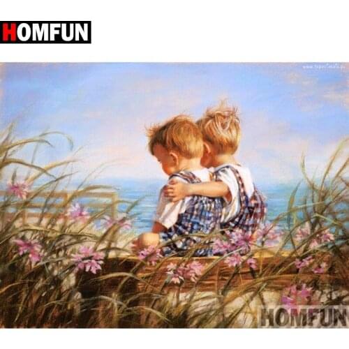 HOMFUN Full Square/Round Drill 5D DIY Diamond Painting "Couple child" Embroidery Cross Stitch 5D Home Decor A01651