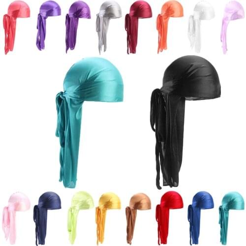 18pcs/lot Wholesale Mens Durag Unisex Satin Durags Bandanas Turban Solid Color Biker Head Cover Silky Durag Hair Accessories