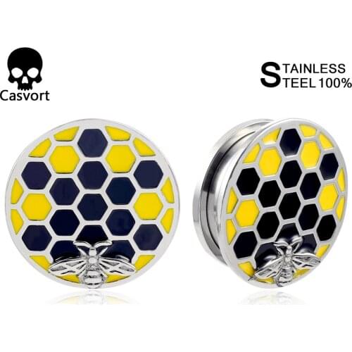 Casvort 2PCS Stainless Steel Ear Tunnel Plug Ring Expander Studs Stretchers Fashion Body Piercing Jewelry Earrings Gift