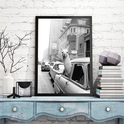 Black And White Alpaca City Streetscape Canvas Painting Retro Streetscape Posters Study Porch Wall Decorative Painting Pictures