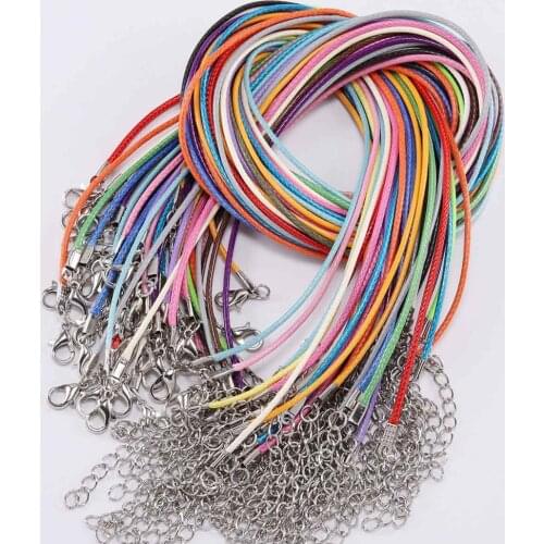 50pcs 45cm Adjustable Black Leather Rope Waxed Cord DIY 1.5mm 2mm Handmade Necklace Pendant Lobster Clasp String Jewelry Chains