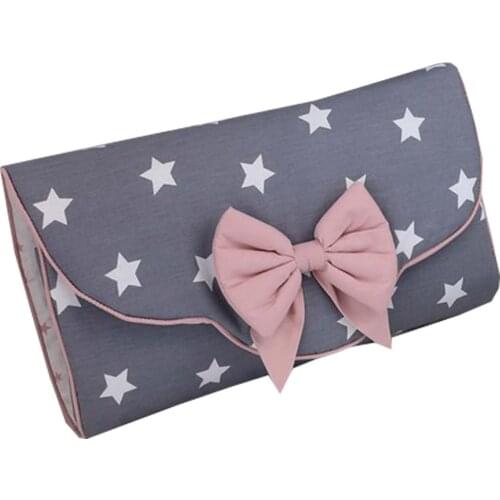 Jaju Baby Handmade, Dark Gray Star and Powder Combination Baby Diaper Changing Matte Bag