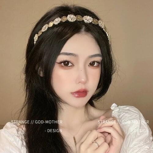 French vintage headband for women with summer baroque clocks set with bit hoop metal headpiece and small zircon hair clip