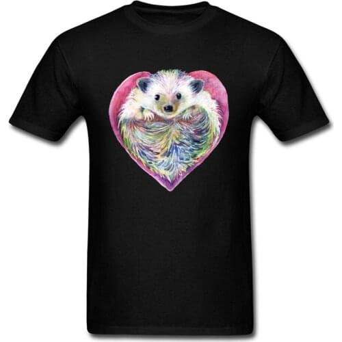 HedgeHog Heart T-shirt Men T Shirt Valentines Gift Tshirt Woman Cuteness Clothes Kawaii Cartoon Tops Tees Cotton Fabric Black