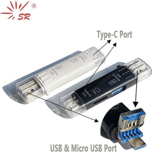 SR 5 in 1 Black Card Reader Whriter Micro USB 3.1 Type-C TF Port for Mackbook Android Tablet PC Laptop Accessories