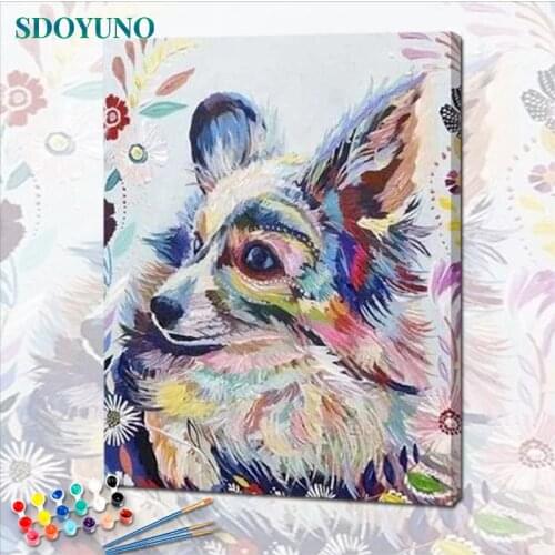 SDOYUNO Oil Painting By Numbers Colourful Dogs 60x75cm Paint For Drawing By Numbers On Canvas Animals Frameless Home Decor