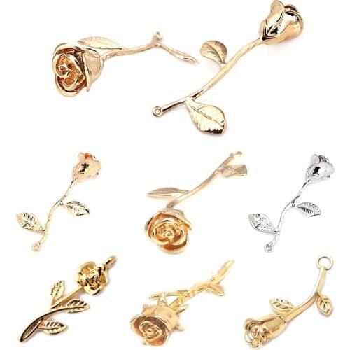 4PCS 23x40MM 24K Champagne Gold Color Plated Brass Rose Charms Pendants High Quality Diy Jewelry Findings Accessories