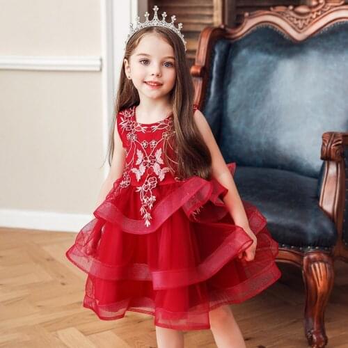 Summer hot-selling girls' skirts, embroidered princess skirts, bow-knot dresses, mesh multi-layer tutu skirts, stage costumes