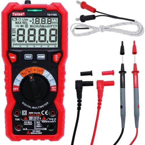 6000 Counts Auto-Ranging Multi-Function Multimeter NCV, AC, DC Current Detector Diode Electronic Tester with LCD Backlight Red