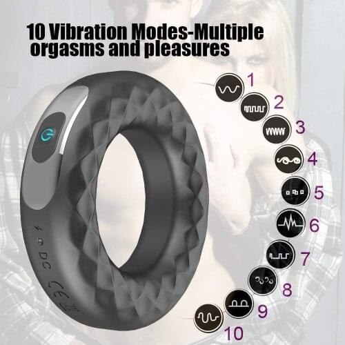 Male Vibrating Ring Sex Toys for Men / Couples Clit Stimulator With 10 Modes Vibrating Penis Vagina Massager Waterproof Powerful