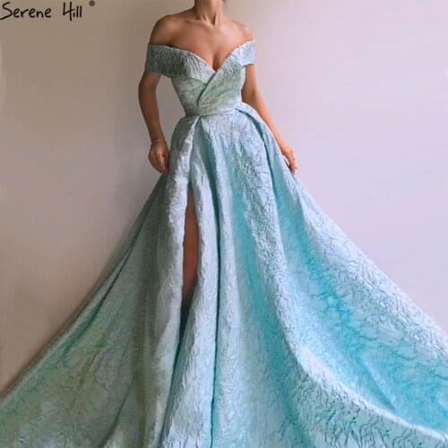 New Designer Blue Off Shoulder Evening Gowns Sleeveless Sexy Fashion Formal Evening Gowns Serene Hill LA6484