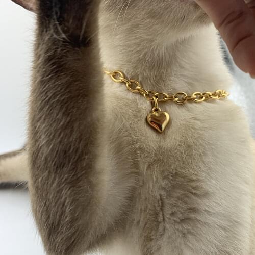 Charm Necklace 6mm Gold color Heart Collar Chain for Pet Dog& Cat Jewelry Stainless Steel Necklace Holiday Decoration