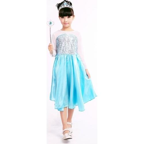 Princess Dress Sequins Cospaly Party Fancy Snow Queen Girl Dresses Long Sleeves White Shawl Halloween Clothes for 9/10T Girls