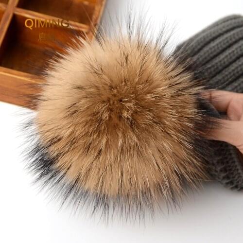 12-13cm Multicolor Real Raccoon Mink Fox Fur Ball Colorful Fur Winter Pom Poms For Shoe Bag Hat Fur Cap Accessories