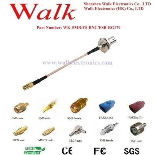 RF cable assembly: BNC female straight bulkhead to SMB female straight with RG179 cable