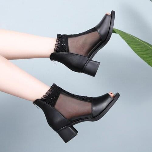 Gladiator Sandals Peep Toe Sandal Boots Summer Mesh High Heels Dress Shoes Woman Lace Ankle Strap Boot sandalias mujer 8122L