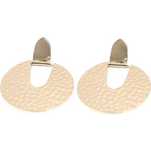 Hot Selling Fan Shape Hammered Surface Cooper Dangle Earrings Non-bright Electroplat Women Fashion Jewelry Wholesale