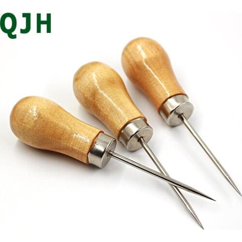 Wooden Handle Awl DIY Leather Tent Sewing Awl Pin Punch Hole Repair Tool Hand Stitcher Leathercraft Leather Tools 1PCS/2PCS