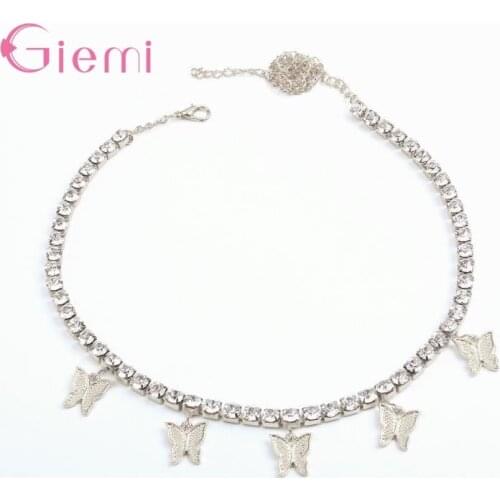 Butterflys Pendants Tennis Chain Choker Necklace Iced Out Cubic Zirconia Hip Hop Charm Jewelry For Men Women