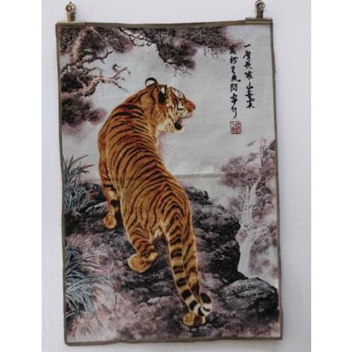 Tibet Silk Embroidery statues up the hill Tiger Thangka Painting Family wall decorations Embroidery