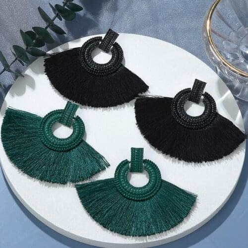 Fashion Bohemian Tassel Big Drop Earrings For Women Cotton Round Silk Fabric Fringe Dangle Earrings 2020 Female Vintage Jewelry