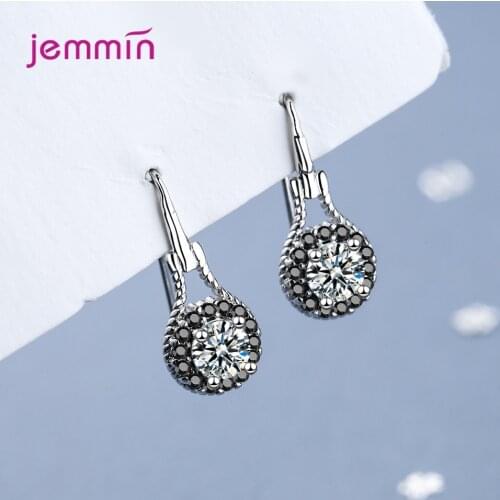 Retro 925 Sterling Silver Black Crystal Hoop Earrings For Women Girls Wedding Engagement Vintage Jewelry Wholesale