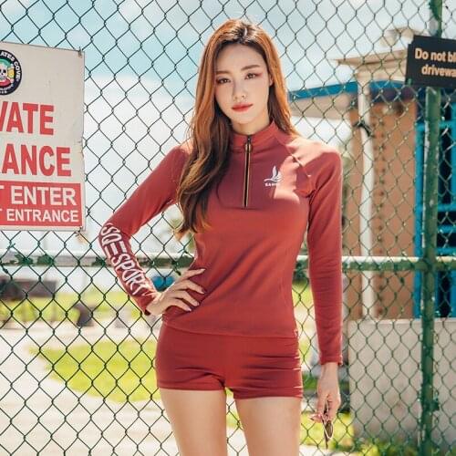 SANQi female swimwear ladies split boxer was thin and covered belly conservative small chest gathered sports swimwsuit swimming