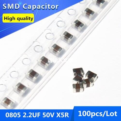 100pcs SMD Thick Film Chip Multilayer Ceramic Capacitor 0805 2.2UF 2200nF 50V X5R 10
