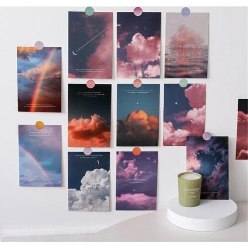 15Pcs Ins Style Literary Clouds Artistic Photos Paper Card Rainbow Heart Stickers Walls Stick on The Wall Props Home Decoration