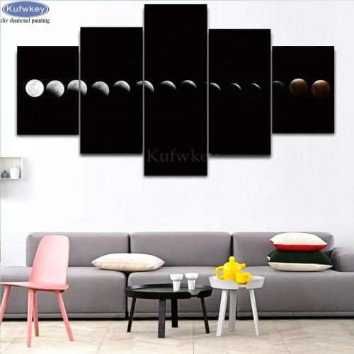 5 PCS 5D DIY Full Square Round Diamond Painting moon eclipse landscape Diamond embroidery Night Scene Cross Stitch Mosaic Decor