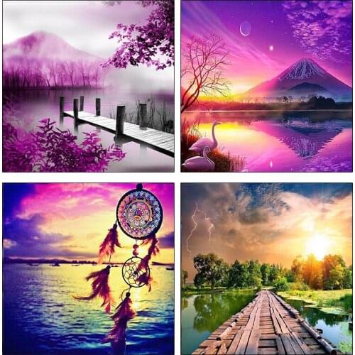 5D DIY Diamond Embroidery Landscape Trees Home Decoration Diamond Painting Scenery Square Mosaic Decoration Needlework Gift