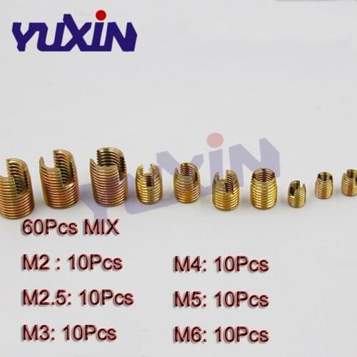 60pc M2 M2.5 M3 M4 M5 M6 Steel Zinc Self Tapping Thread Insert Kit Self Tapping Screw Bushing Slotted Type Thread Repair Inset