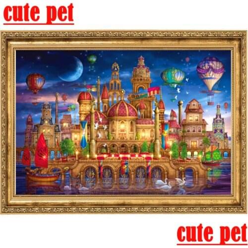 Cute pet 5d Magic night Cross Stitch Diy Diamond Painting castle Diamond Embroidery Full Diamond home art decoration Needlework