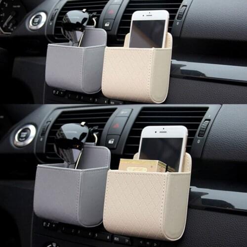 Auto Air Vent Organizer Box PU Leather Car Mobile Phone Keys Storage Bag Automotive Hanging Pocket
