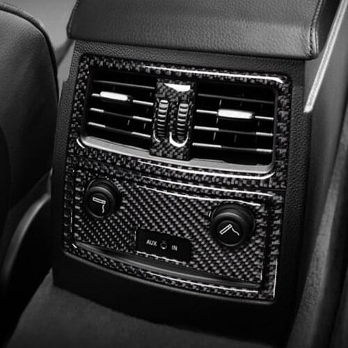 Carbon Fiber Car Rear Air Condition Vent Outlet Panel Cigarette Lighter Cover Sticker Trim For BMW 5 Series E60 E61 2004 - 2010