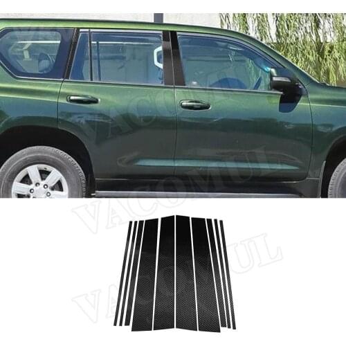 Carbon Fiber Car Window B C Pillar Trim Cover Panel Strip Stickers For Toyota Land Cruiser Prado 2010-2018 10 PCS Accessories