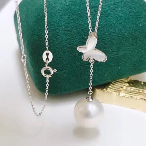 Butterfly Shape 925 Sterling Silver Necklace Findings Jewelry Base Settings Mountings Parts for Akoya Edison Pearls, Coral, Jade