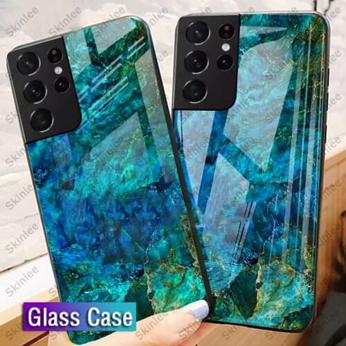 Skinlee For Samsung Galaxy S21 Plus Case Tempered Glass Case With Soft TPU Frame Shockproof Back For Samsung S21 Ultra Cover